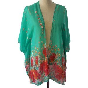 FOREVER 21 Sheer Floral Green Kimono | SZ S